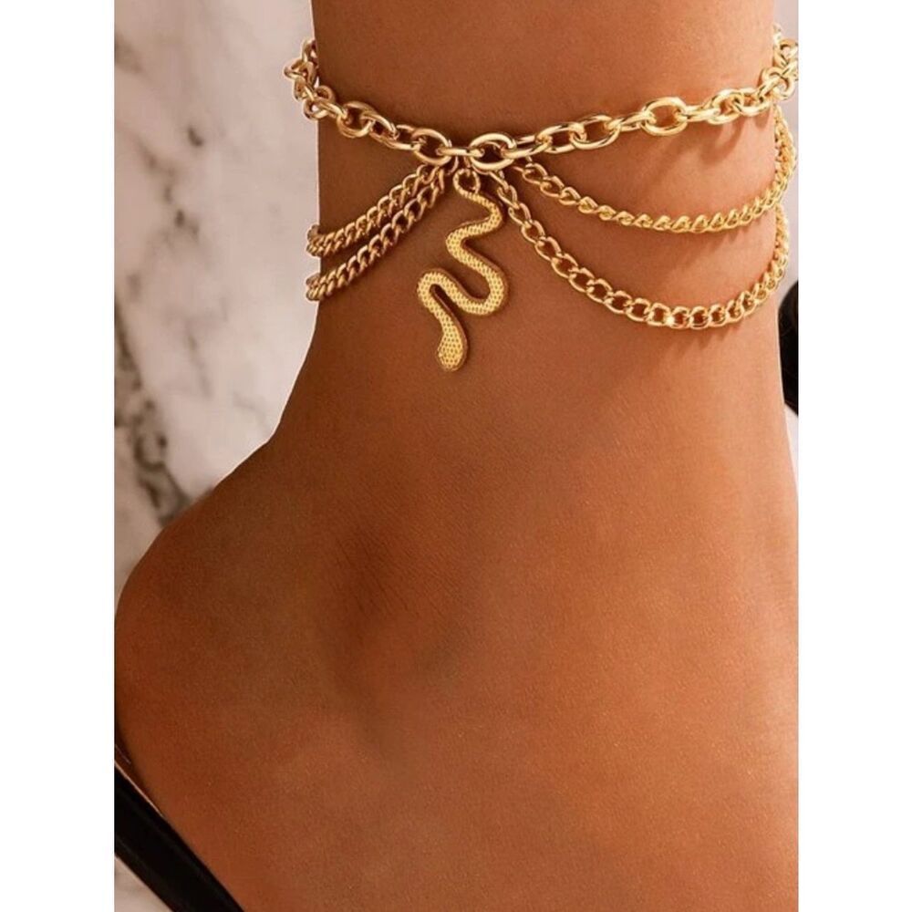 Gold Layered Snake Charm Anklet A1955 - Picture 2 of 4